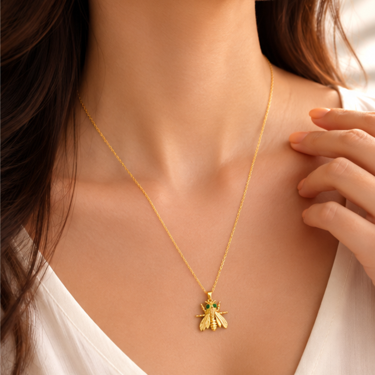 Gold-Tone Green Floral Leaf Pendant Necklace