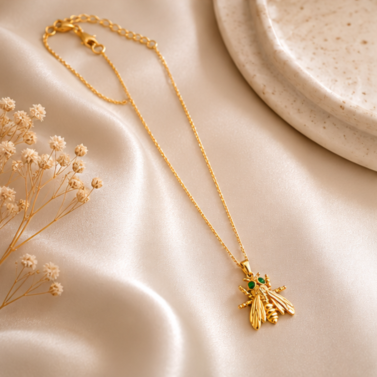 Gold-Tone Green Floral Leaf Pendant Necklace