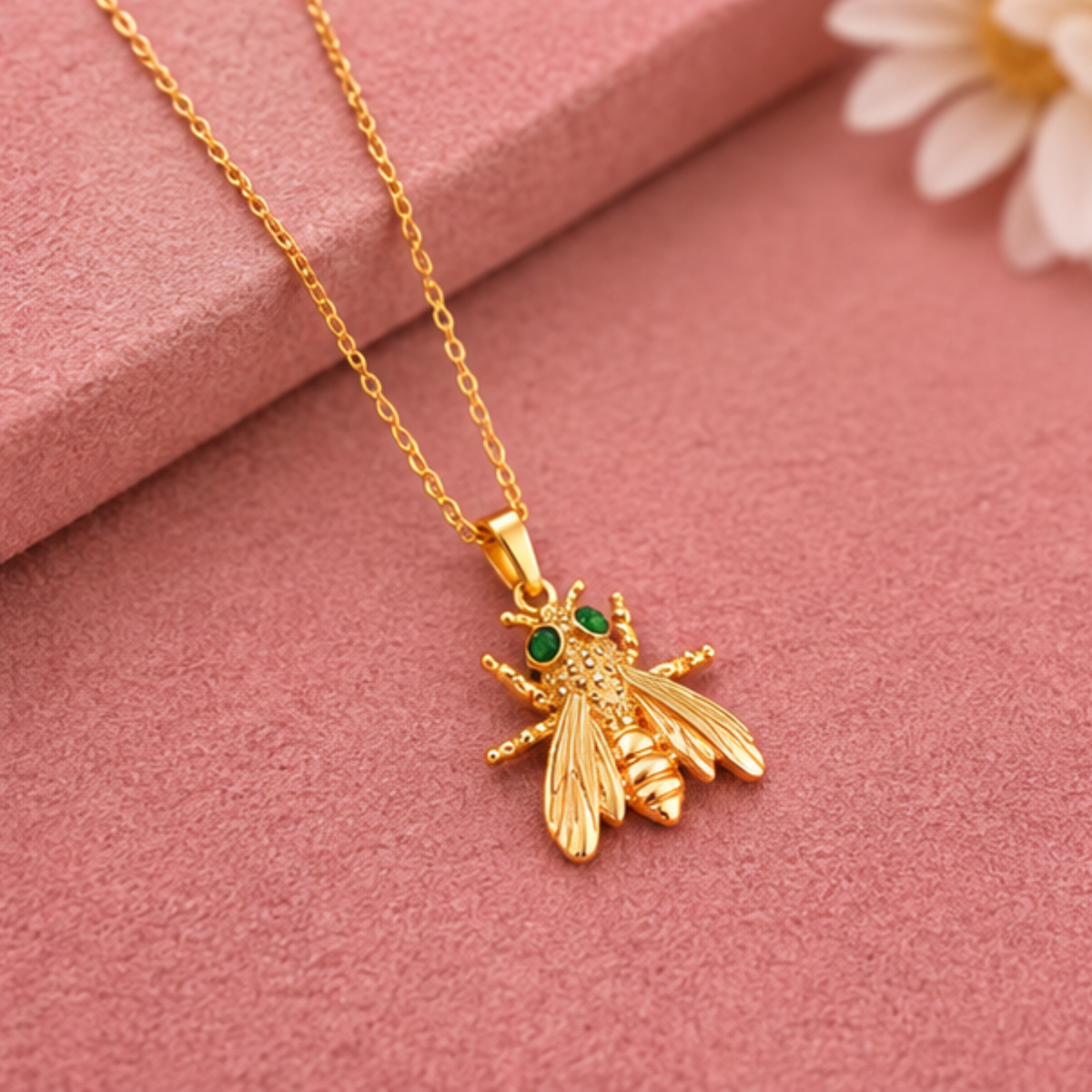 Gold-Tone Green Floral Leaf Pendant Necklace