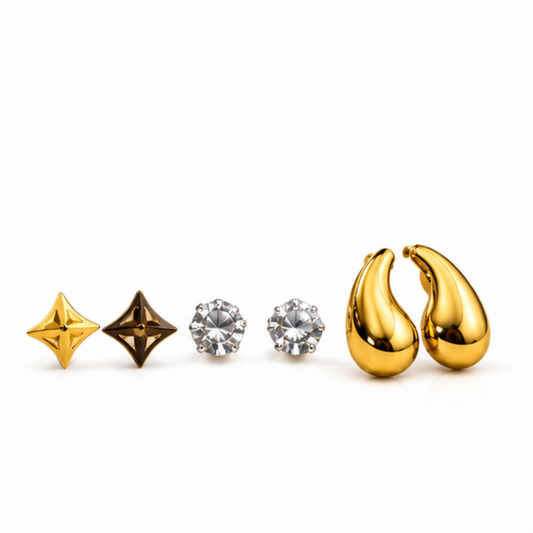 Gold Tone Star Crystal and Teardrop Earring Set