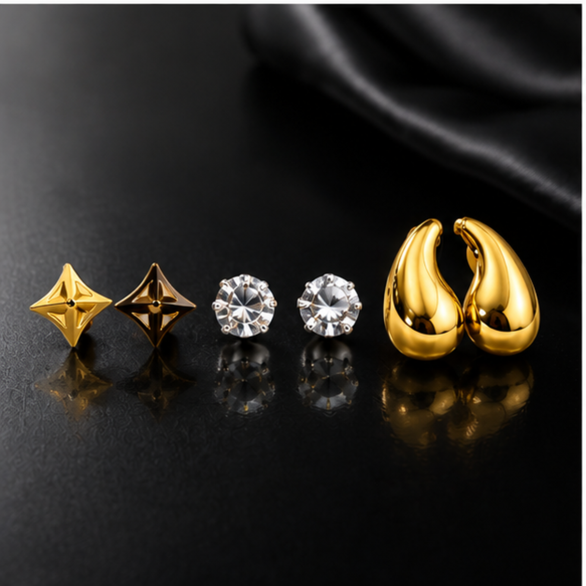 Gold Tone Star Crystal and Teardrop Earring Set