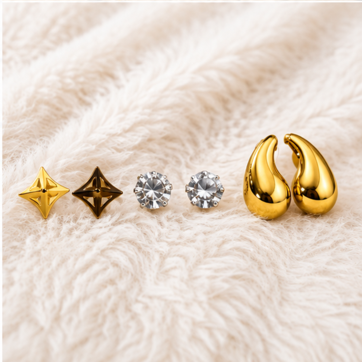Gold Tone Star Crystal and Teardrop Earring Set