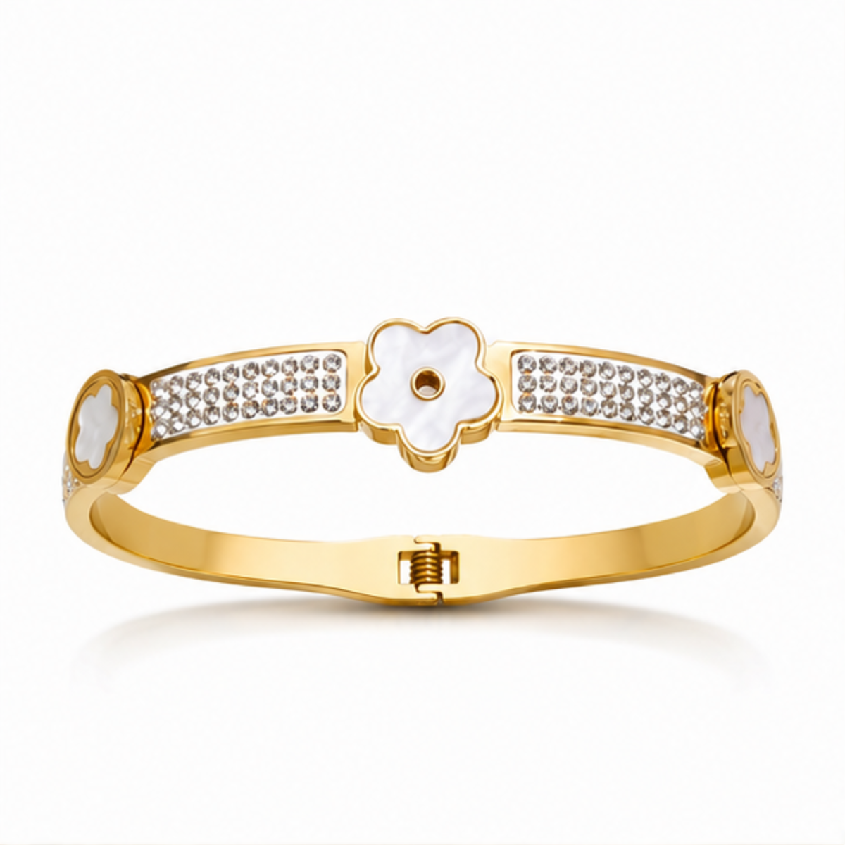 Gold Tone Crystal Flower Detail Bangle Bracelet