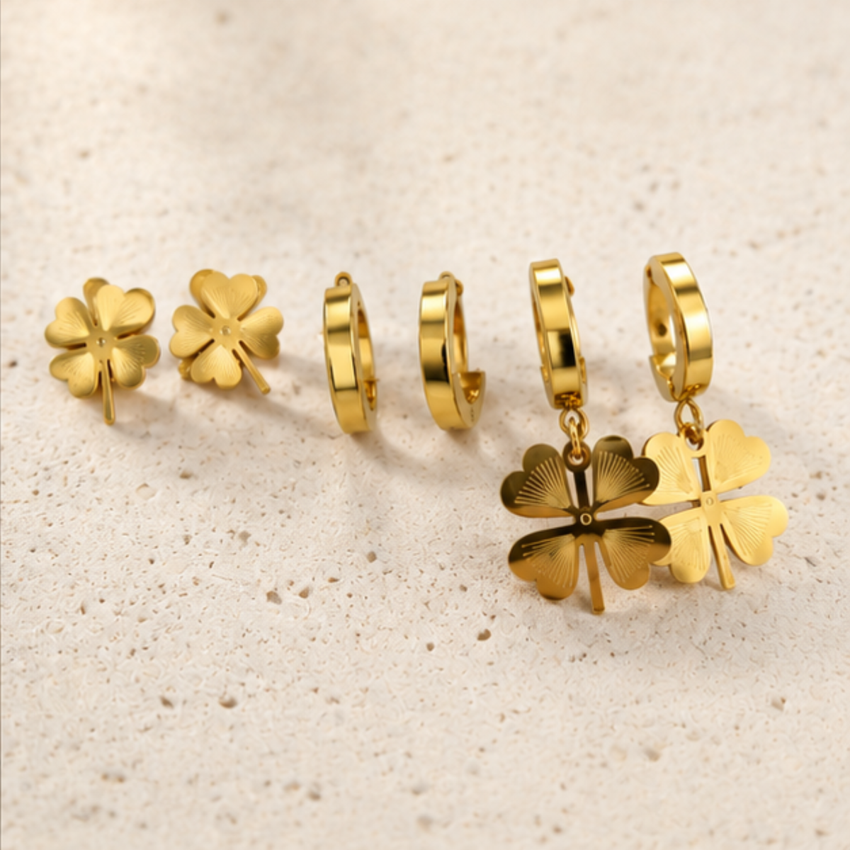 Gold Tone Floral Charm and Hoop Earring Set