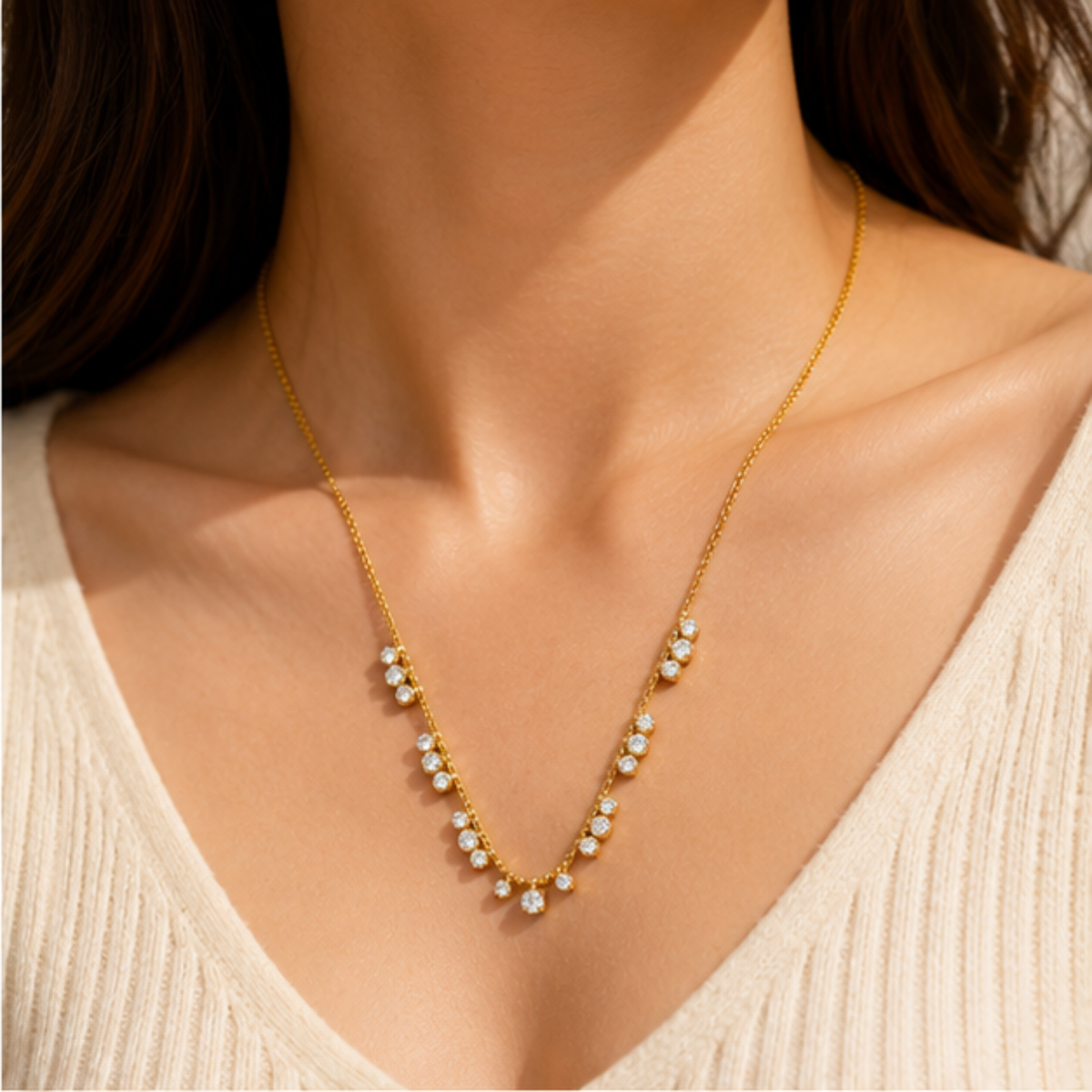 Gold Tone Crystal Accent Layered Necklace
