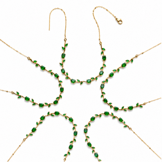 Green Beaded Gold Tone Layered Necklace