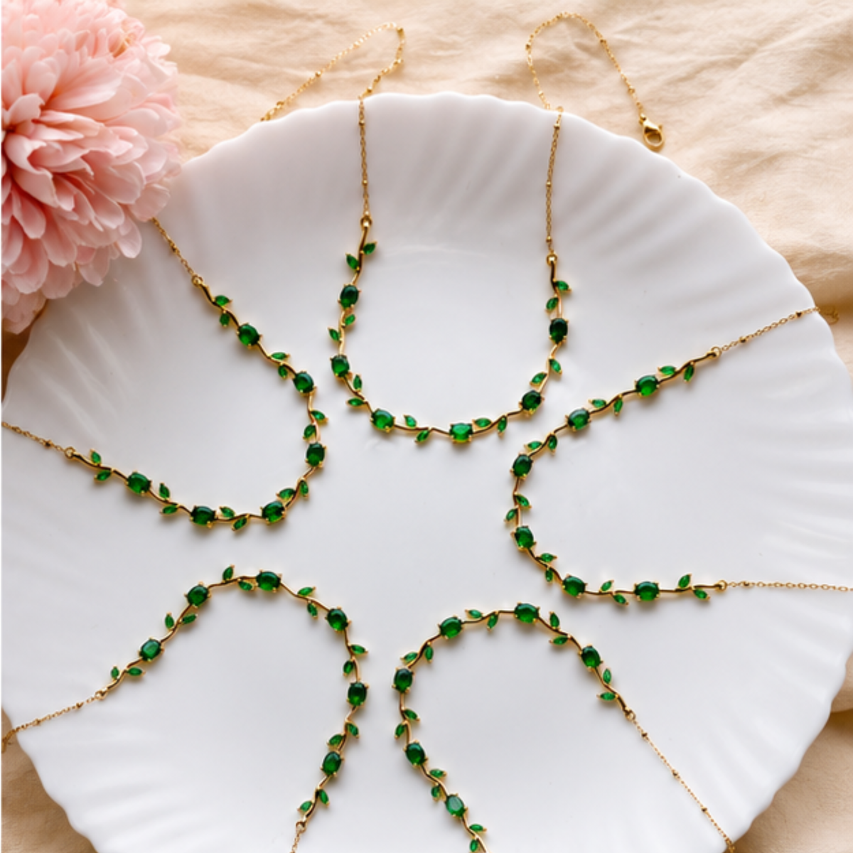 Green Beaded Gold Tone Layered Necklace
