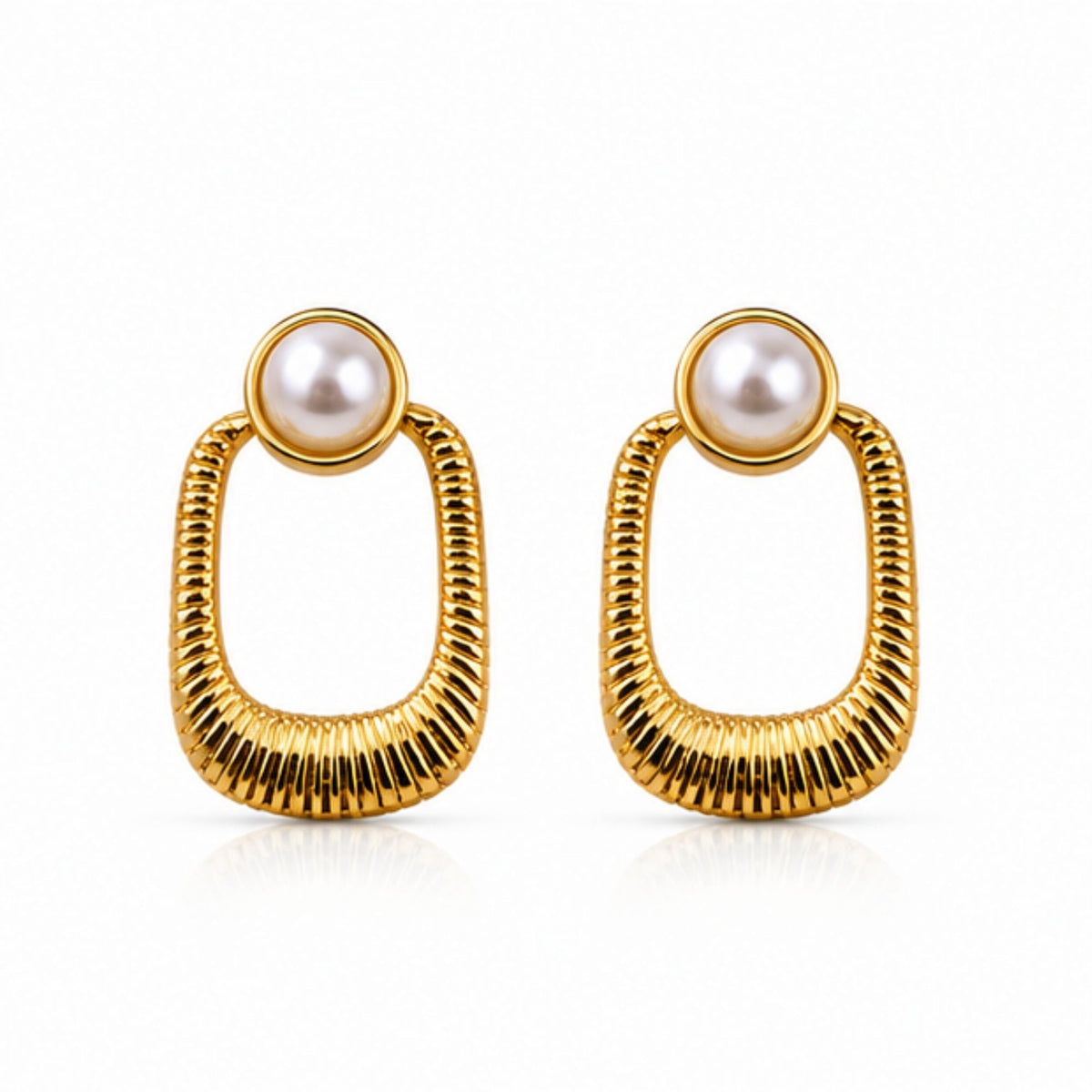 Gold Tone Pearl Oval Hoop Earrings for Everyday Elegance