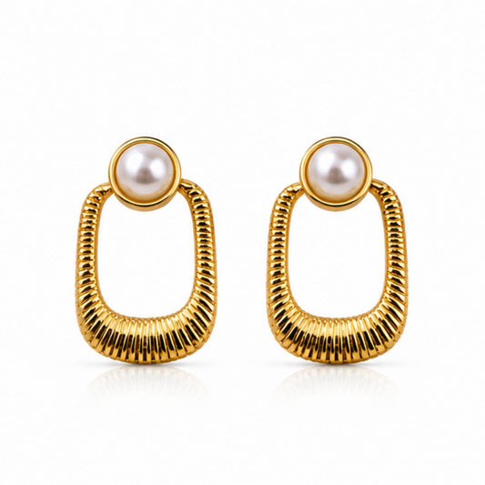 Gold Tone Pearl Oval Hoop Earrings for Everyday Elegance