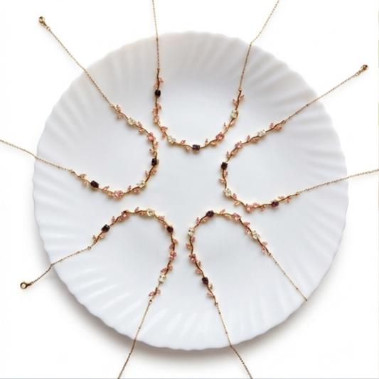 Brown Beaded Gold Tone Delicate Layered Necklace