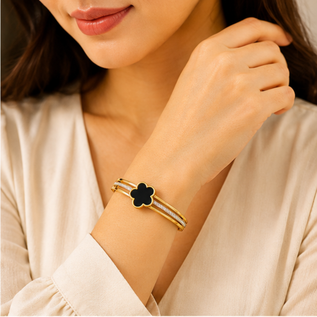Black Clover Gold Tone Bracelet for Everyday Elegance
