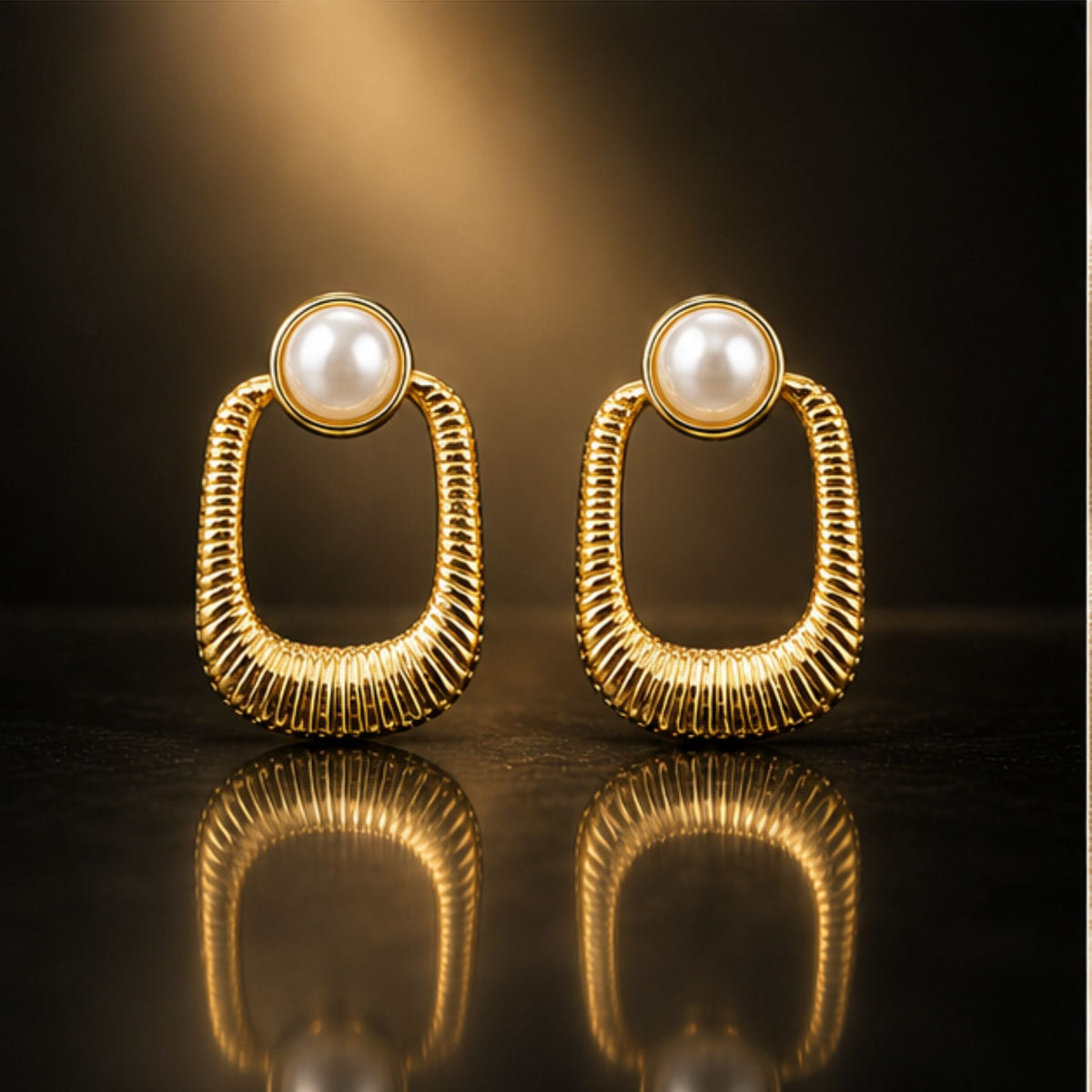 Gold Tone Pearl Oval Hoop Earrings for Everyday Elegance