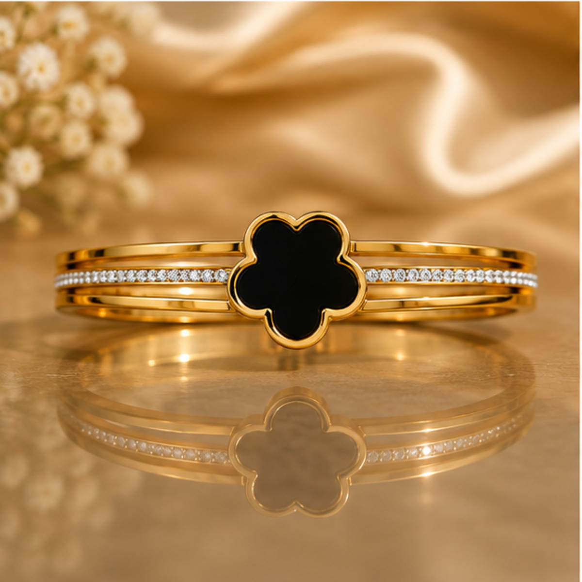 Black Clover Gold Tone Bracelet for Everyday Elegance