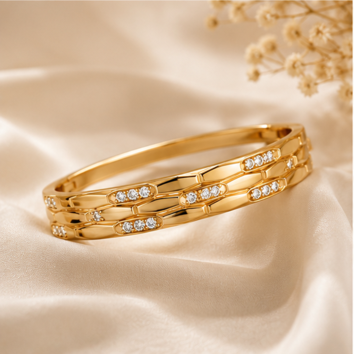 Gold Tone Crystal Link Bangle Bracelet for Women
