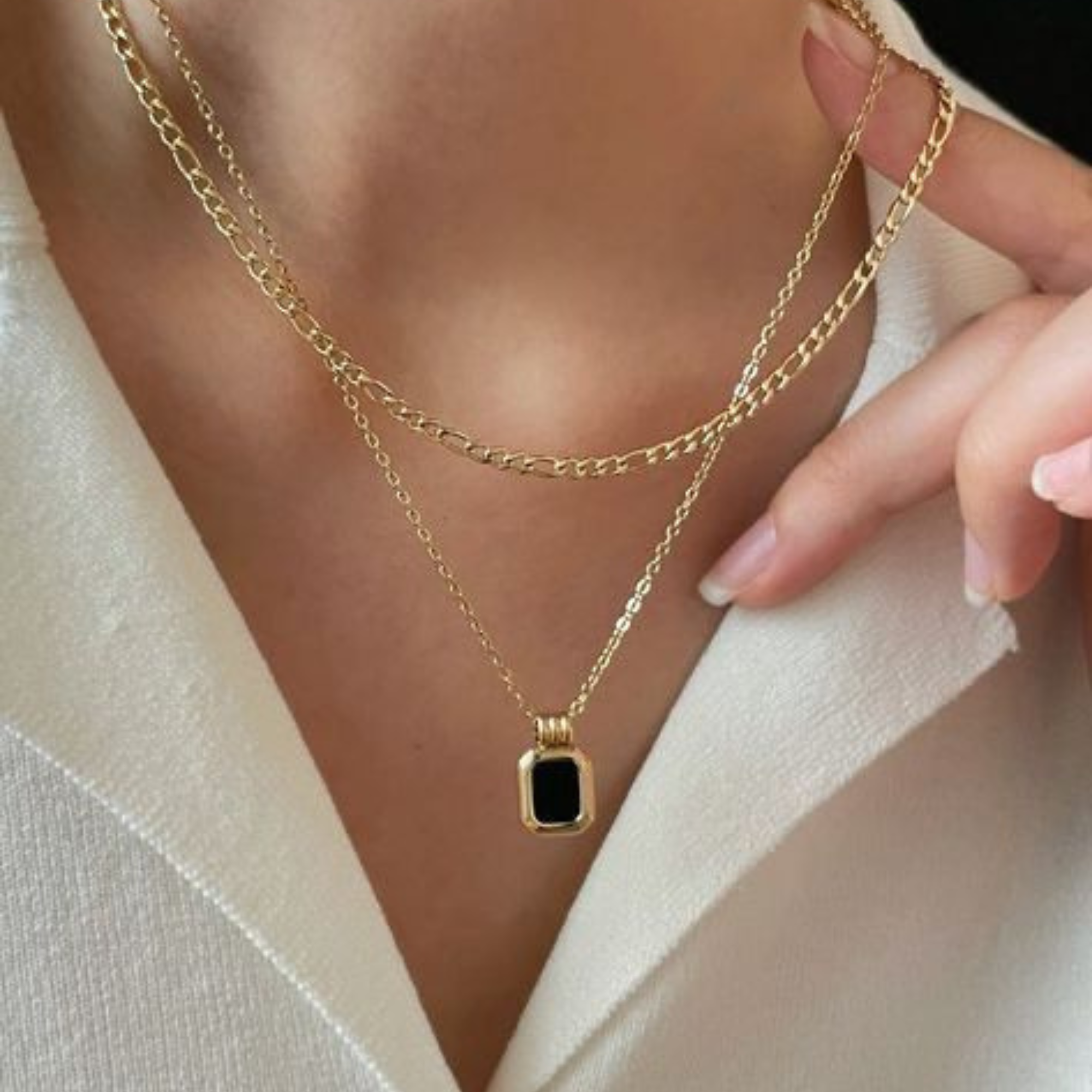Black Onyx Layered Pendant Necklace
