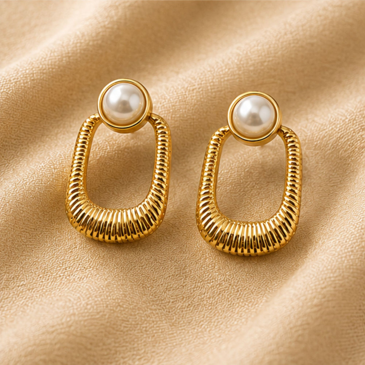 Gold Tone Pearl Oval Hoop Earrings for Everyday Elegance