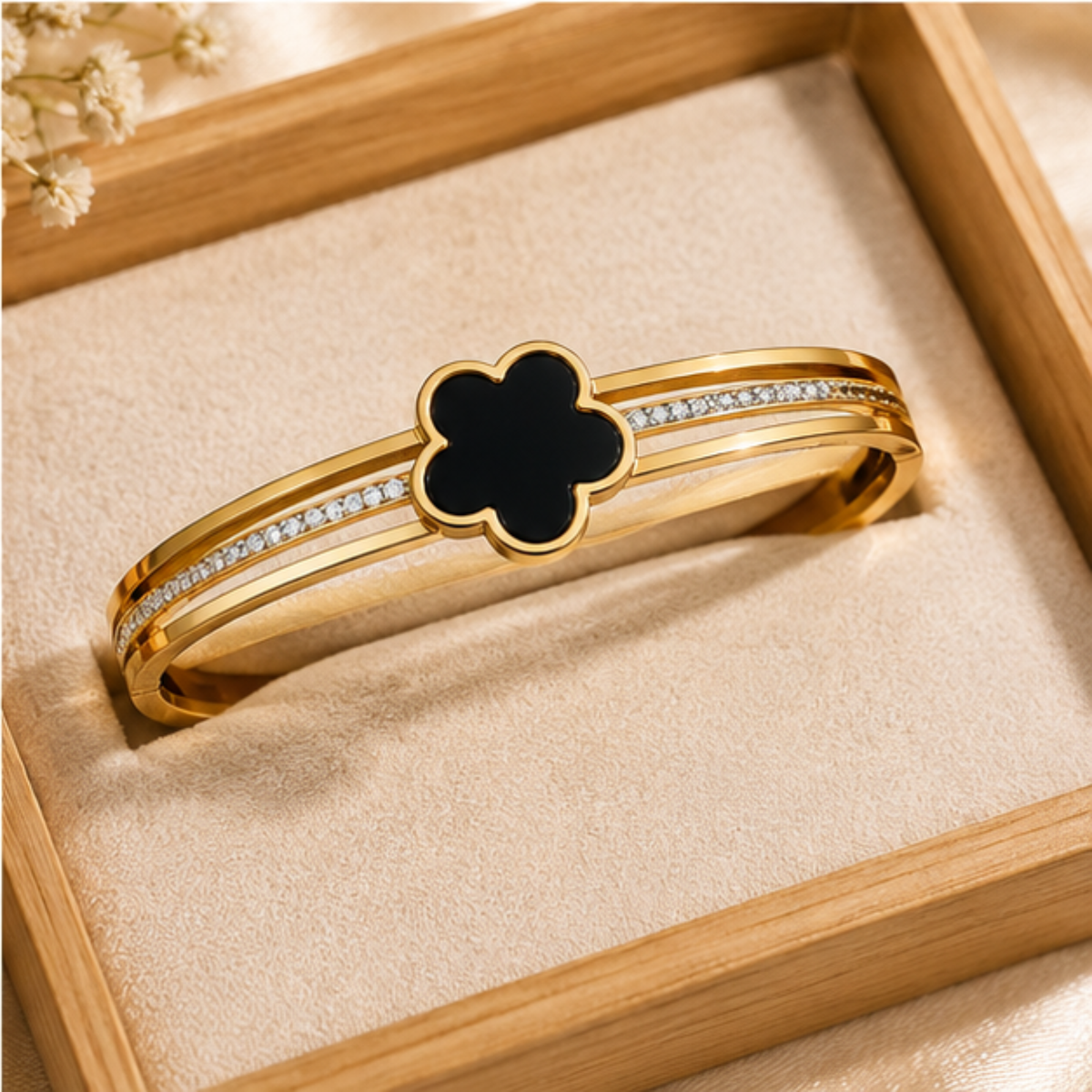 Black Clover Gold Tone Bracelet for Everyday Elegance