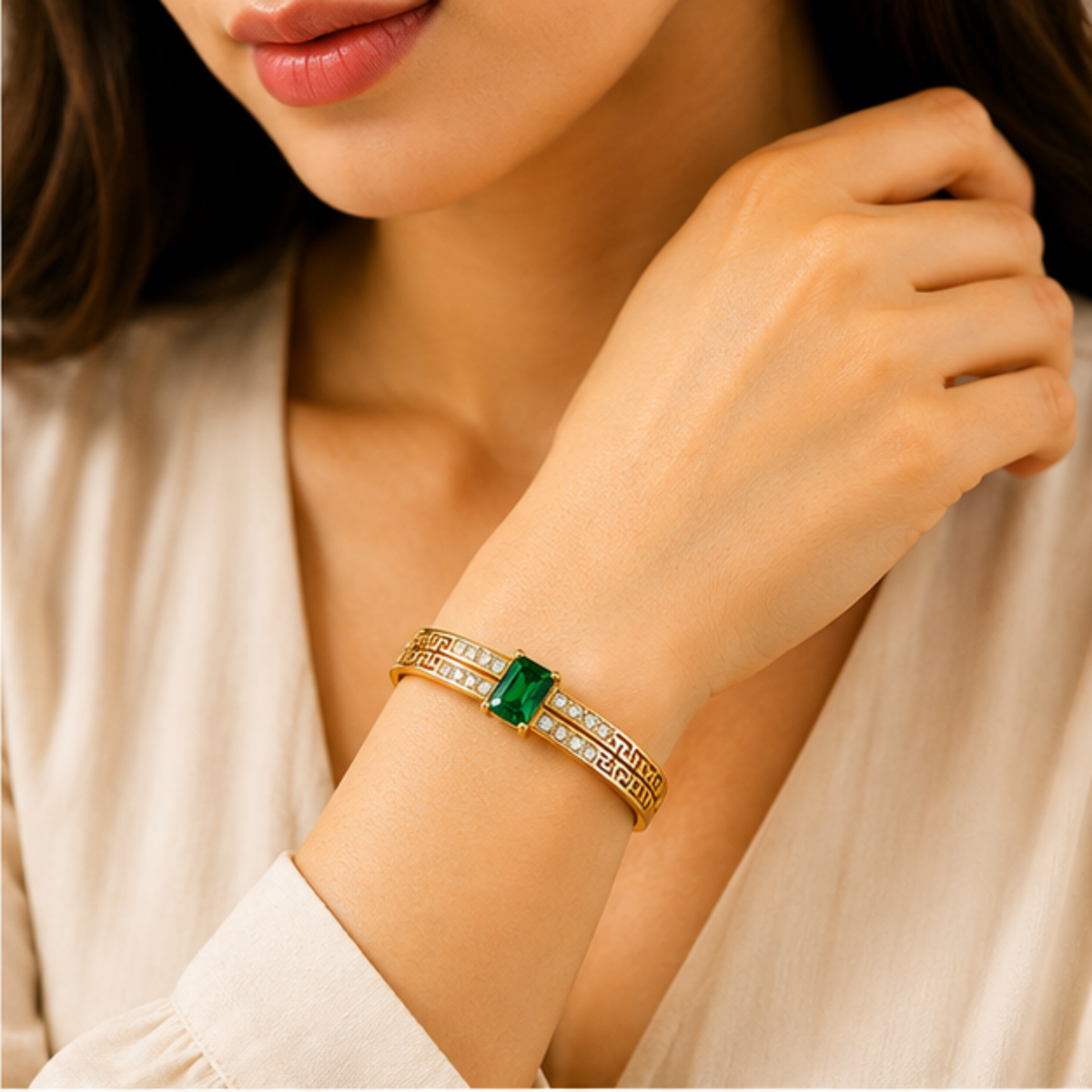 Emerald Green Crystal Gold Tone Bracelet