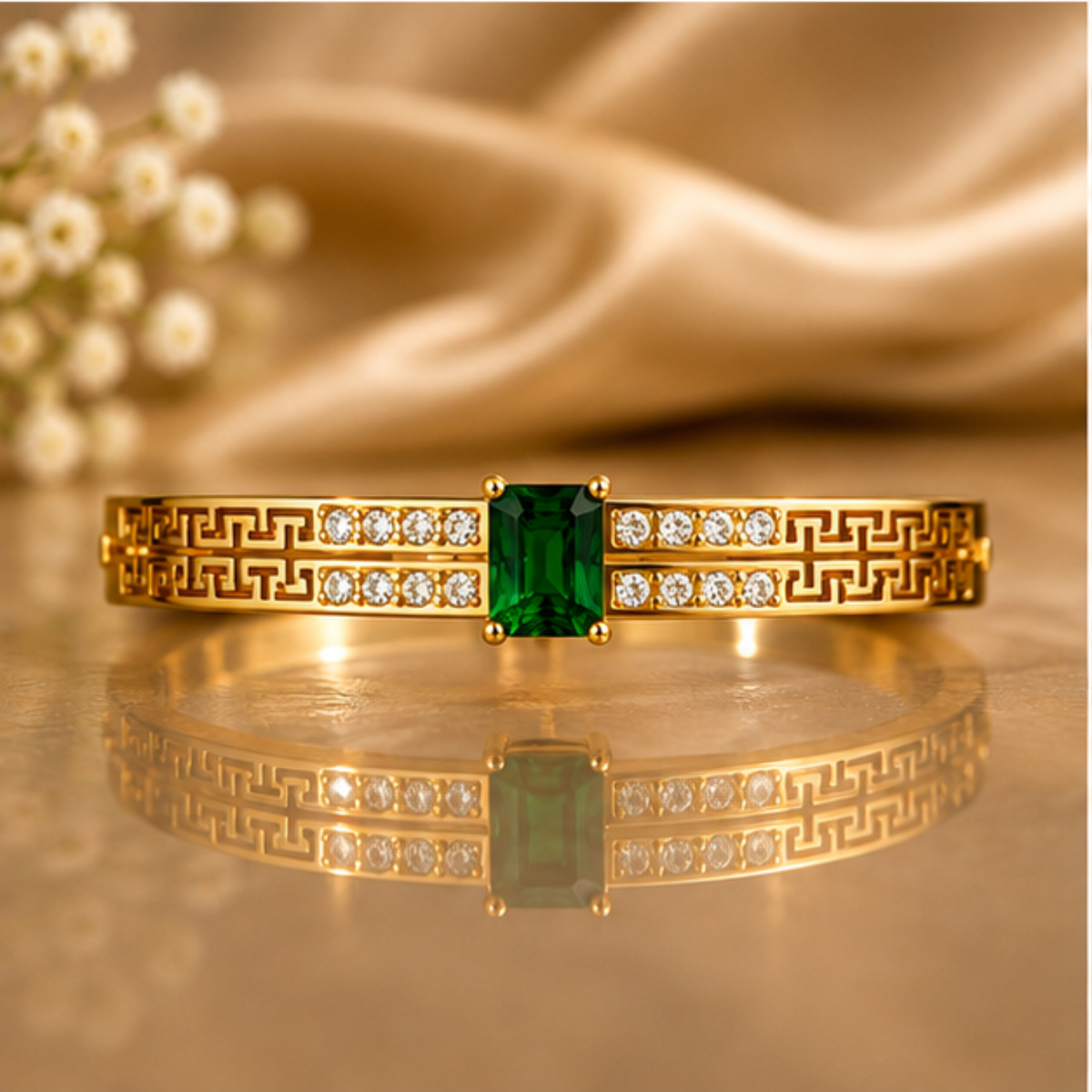 Emerald Green Crystal Gold Tone Bracelet