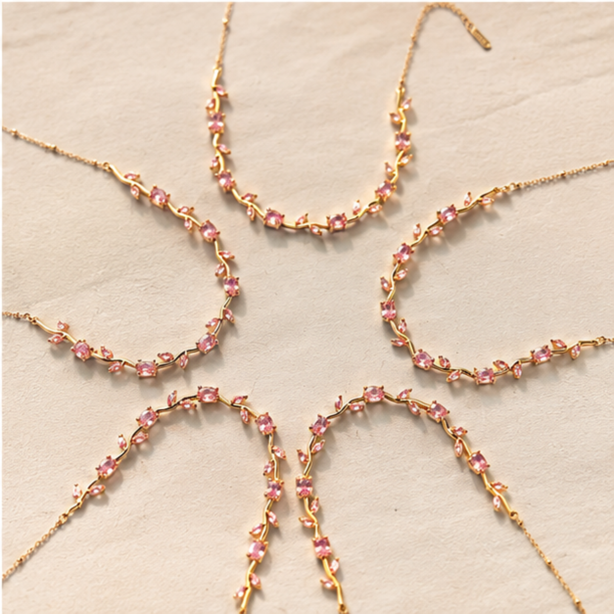 Pink Beaded Gold Tone Delicate Layered Necklace
