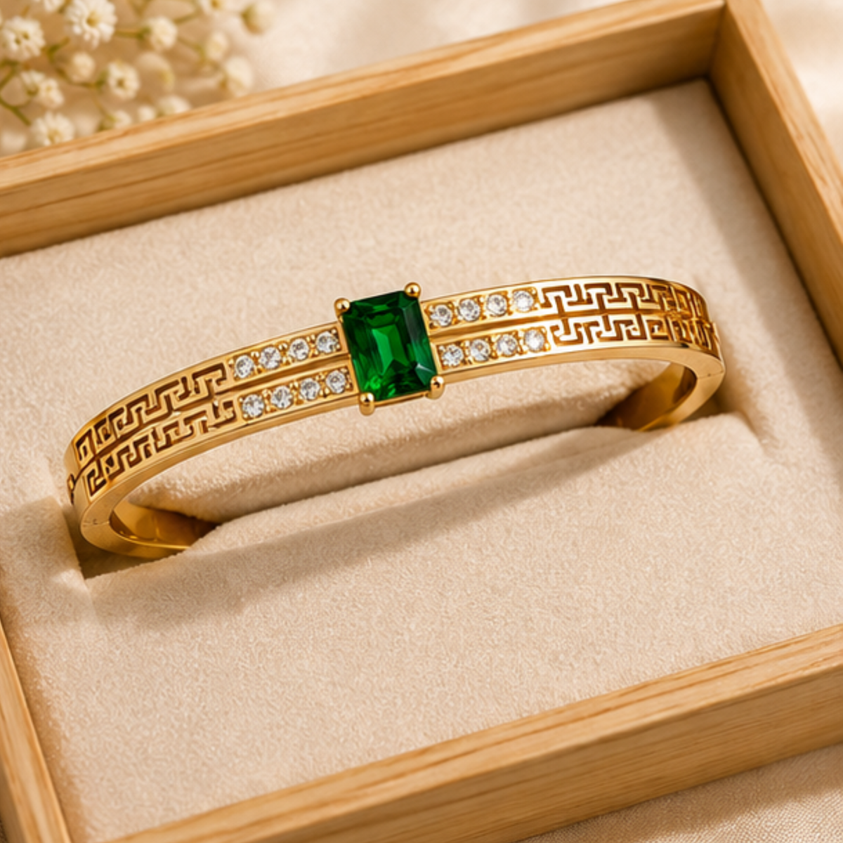 Emerald Green Crystal Gold Tone Bracelet
