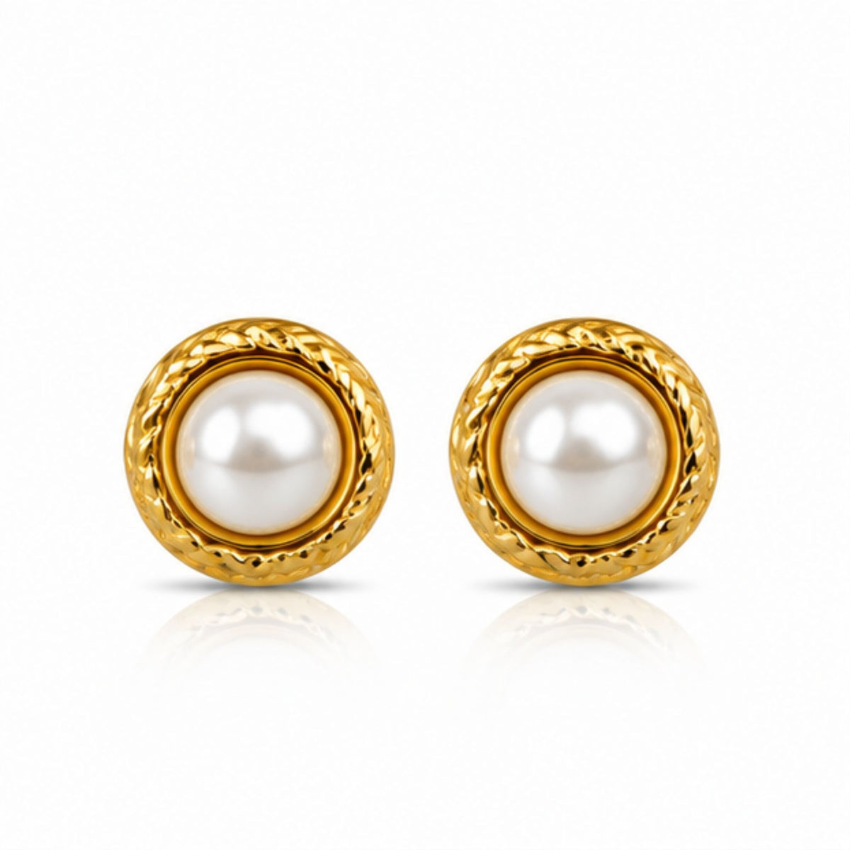Gold Tone Pearl Round Stud Earrings for Everyday Elegance