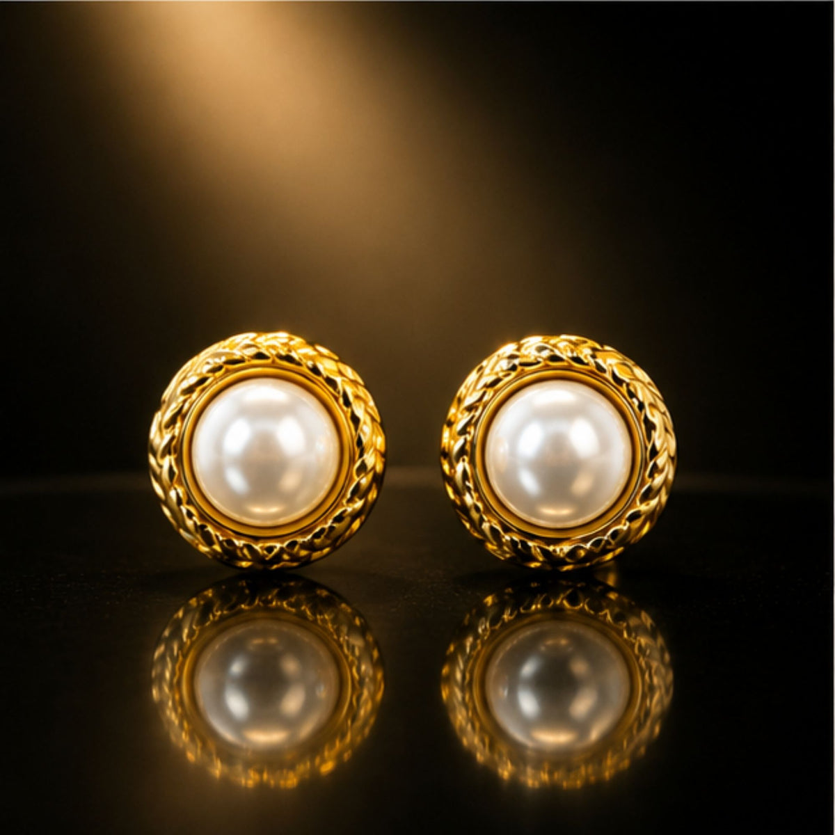 Gold Tone Pearl Round Stud Earrings for Everyday Elegance