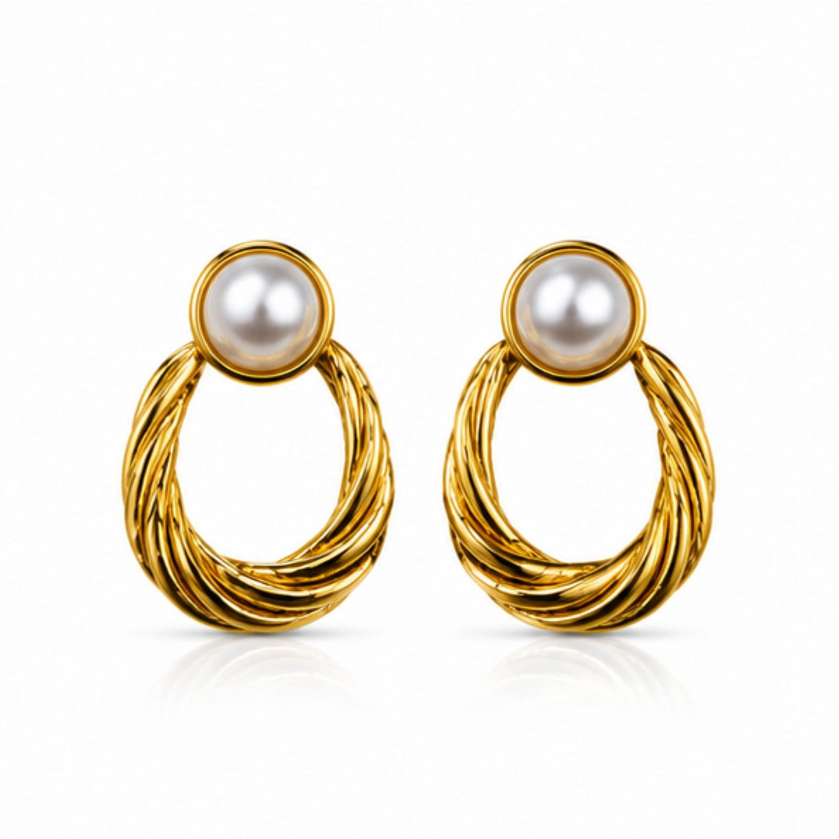 Gold Tone Pearl Twisted Drop Earrings for Everyday Elegance