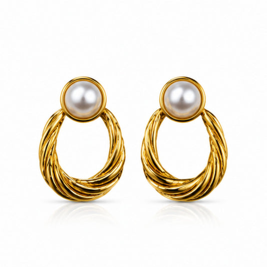 Gold Tone Pearl Twisted Drop Earrings for Everyday Elegance