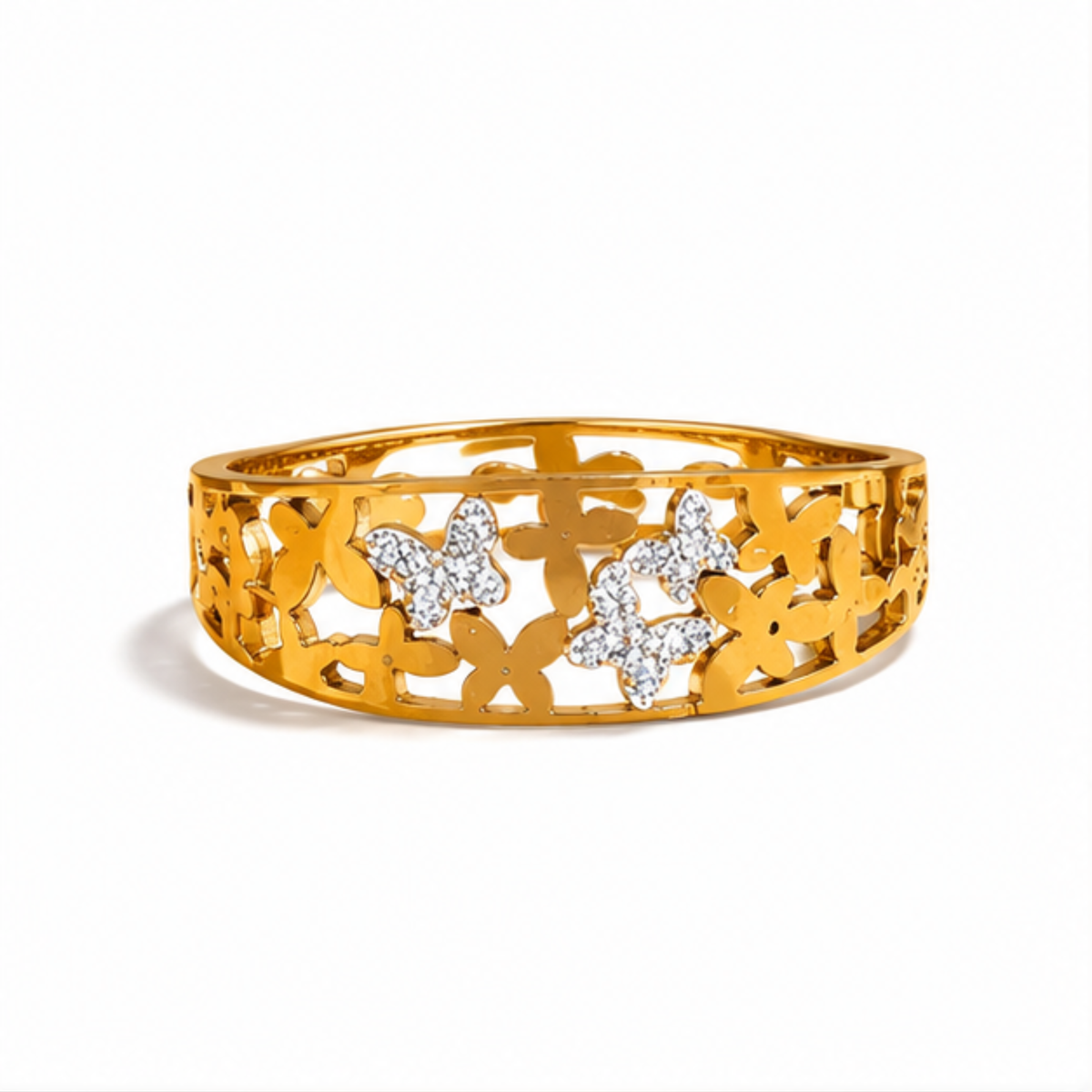 Gold Floral Cutout Bracelet with Elegant Sparkle