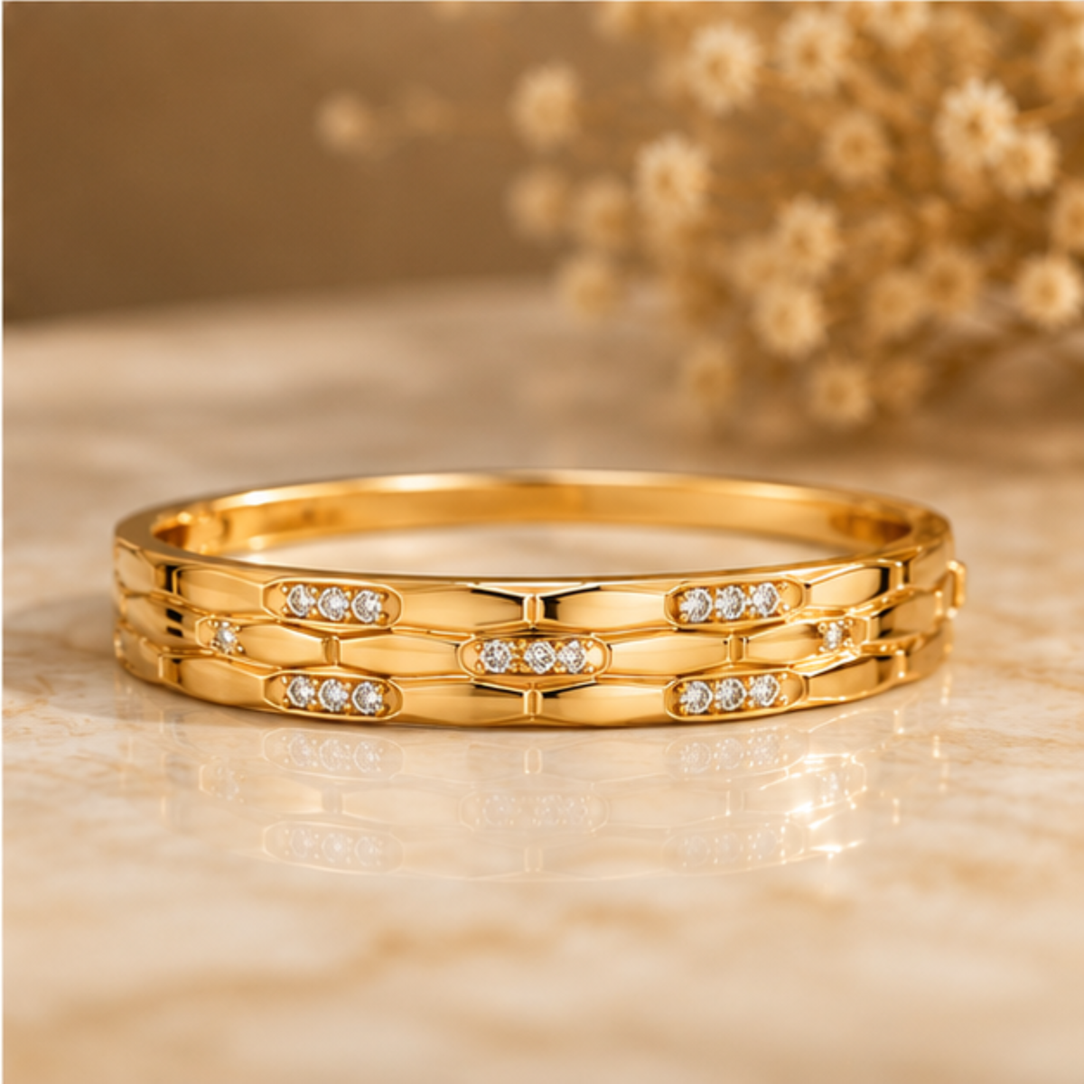 Gold Tone Crystal Link Bangle Bracelet for Women