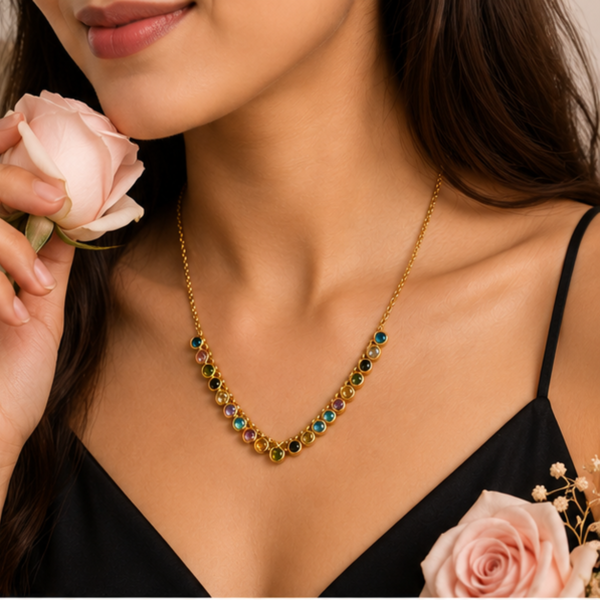 Gold Multicolor Beaded Necklace for Everyday Elegance