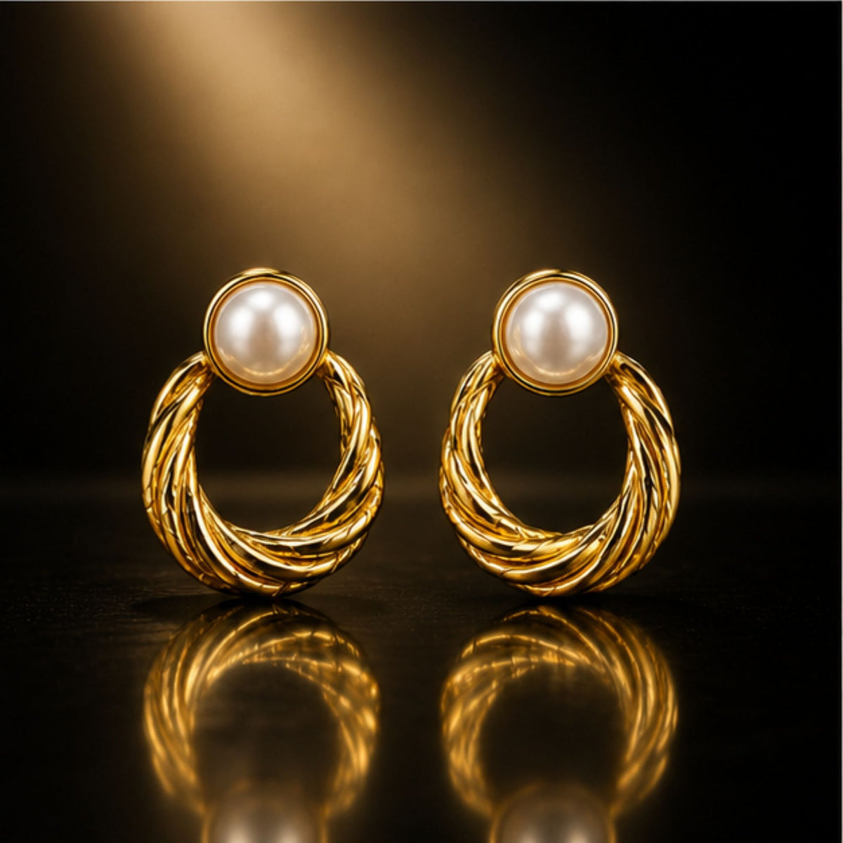 Gold Tone Pearl Twisted Drop Earrings for Everyday Elegance