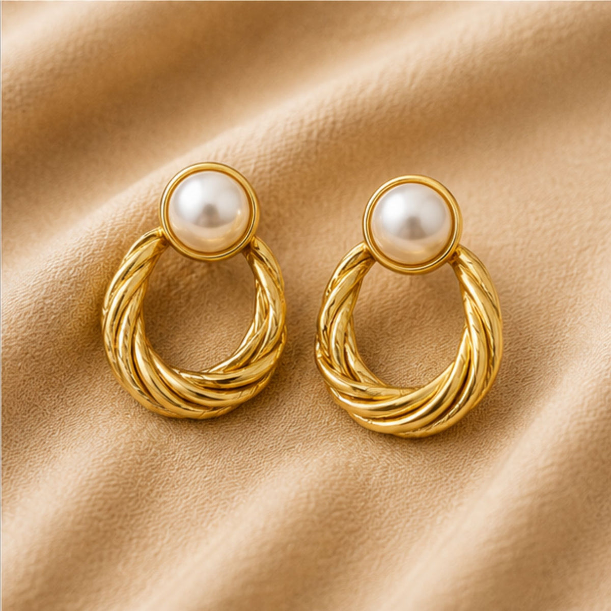 Gold Tone Pearl Twisted Drop Earrings for Everyday Elegance