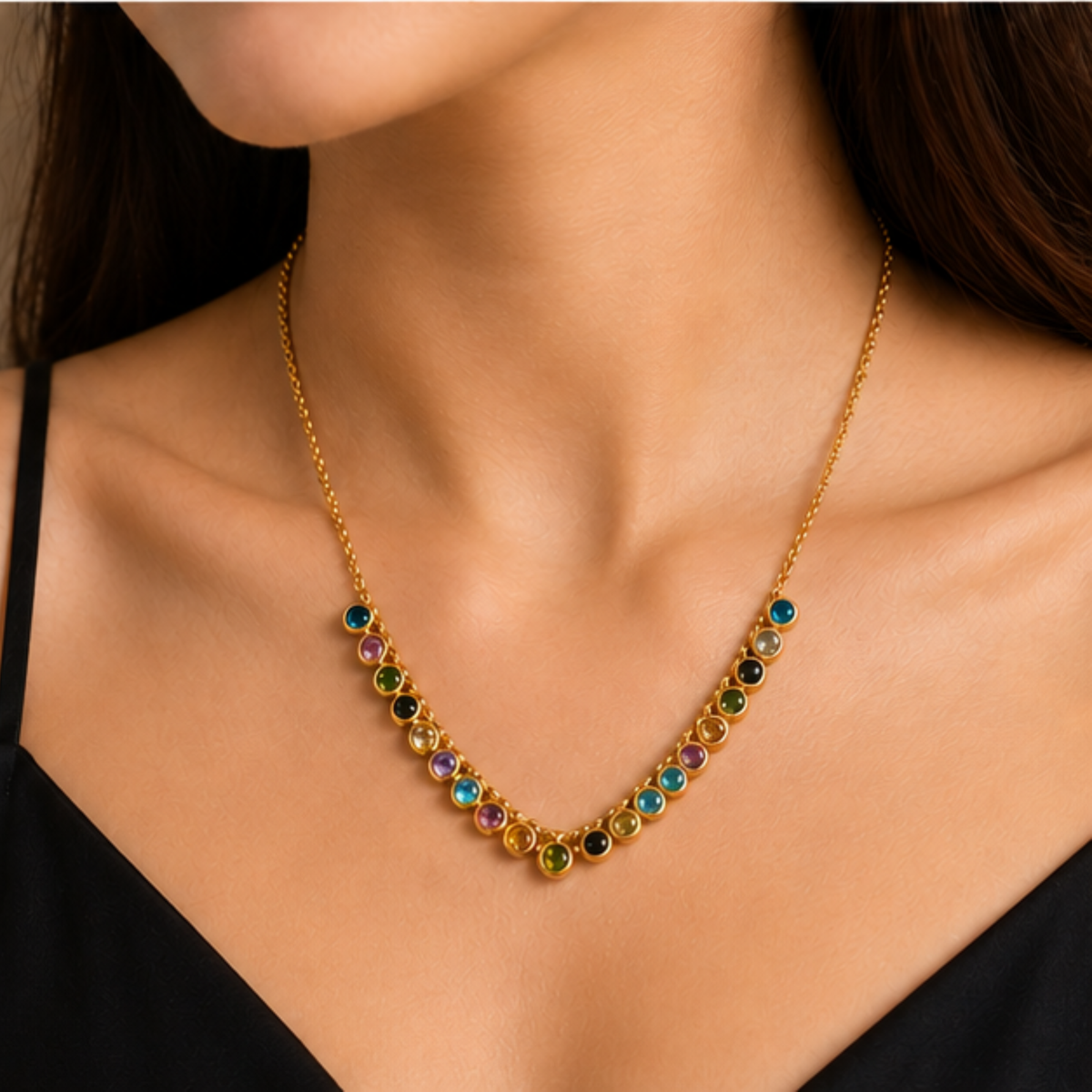 Gold Multicolor Beaded Necklace for Everyday Elegance
