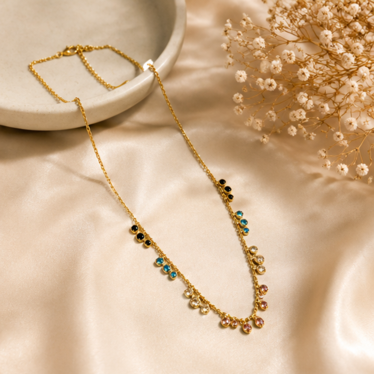 Gold Multicolor Beaded Necklace for Everyday Elegance