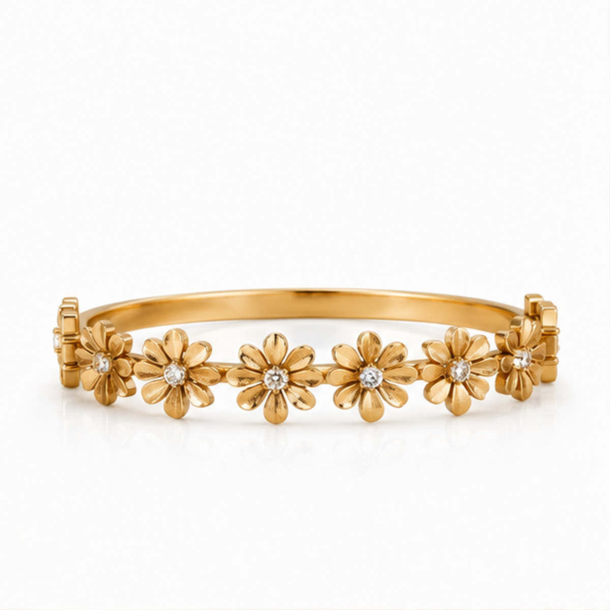 Gold Floral Crystal Bangle Bracelet for Everyday Elegance