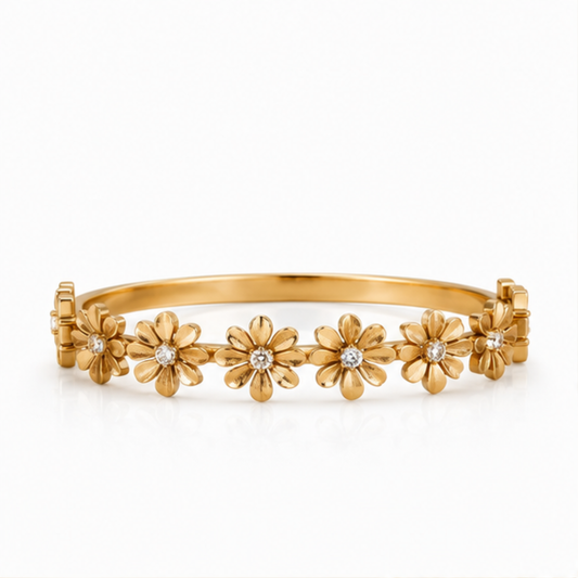 Gold Floral Crystal Bangle Bracelet for Everyday Elegance