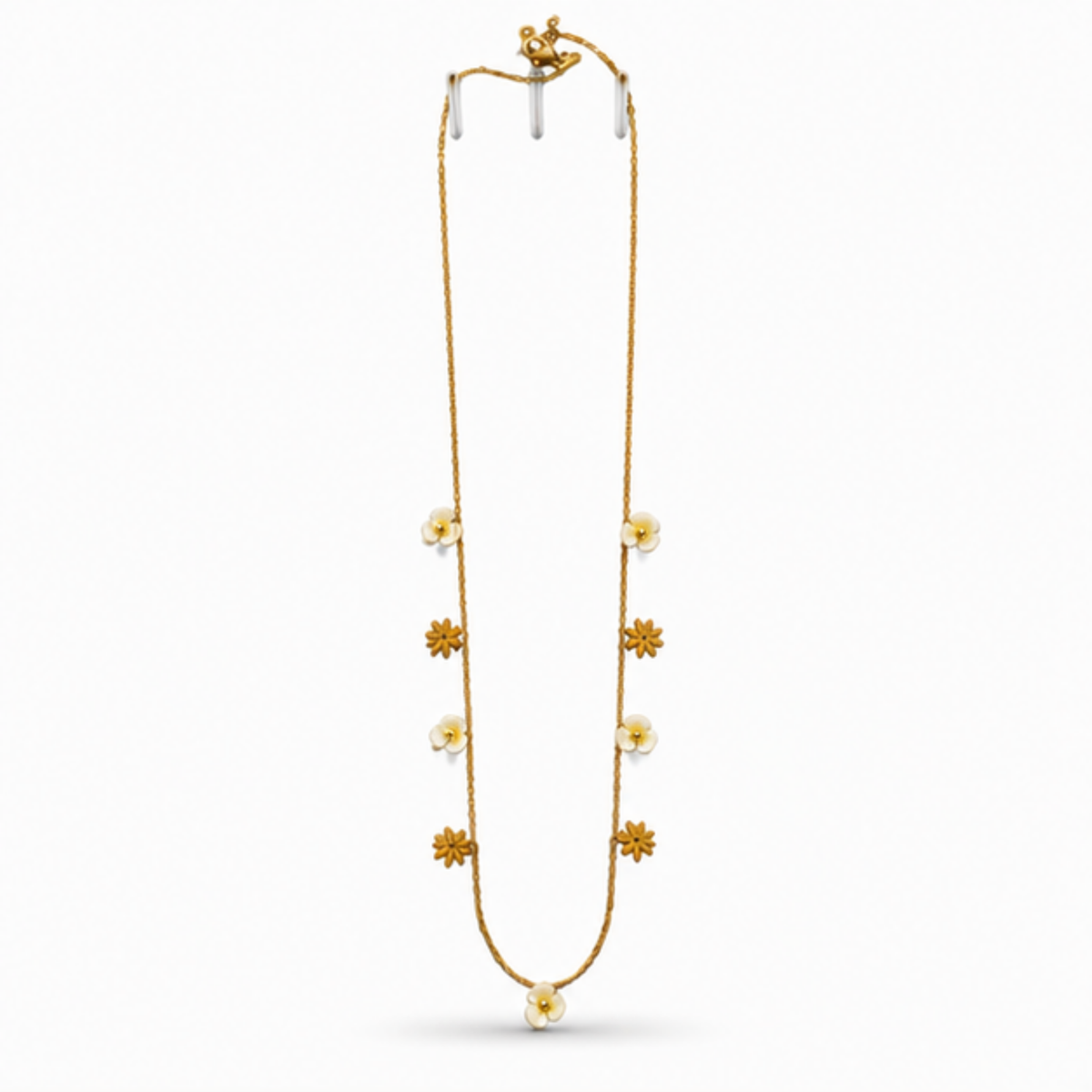 Gold Floral Charm Long Necklace for Everyday Elegance