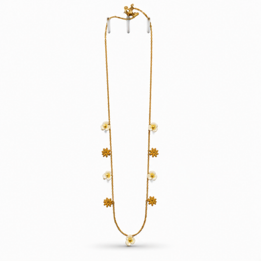 Gold Floral Charm Long Necklace for Everyday Elegance