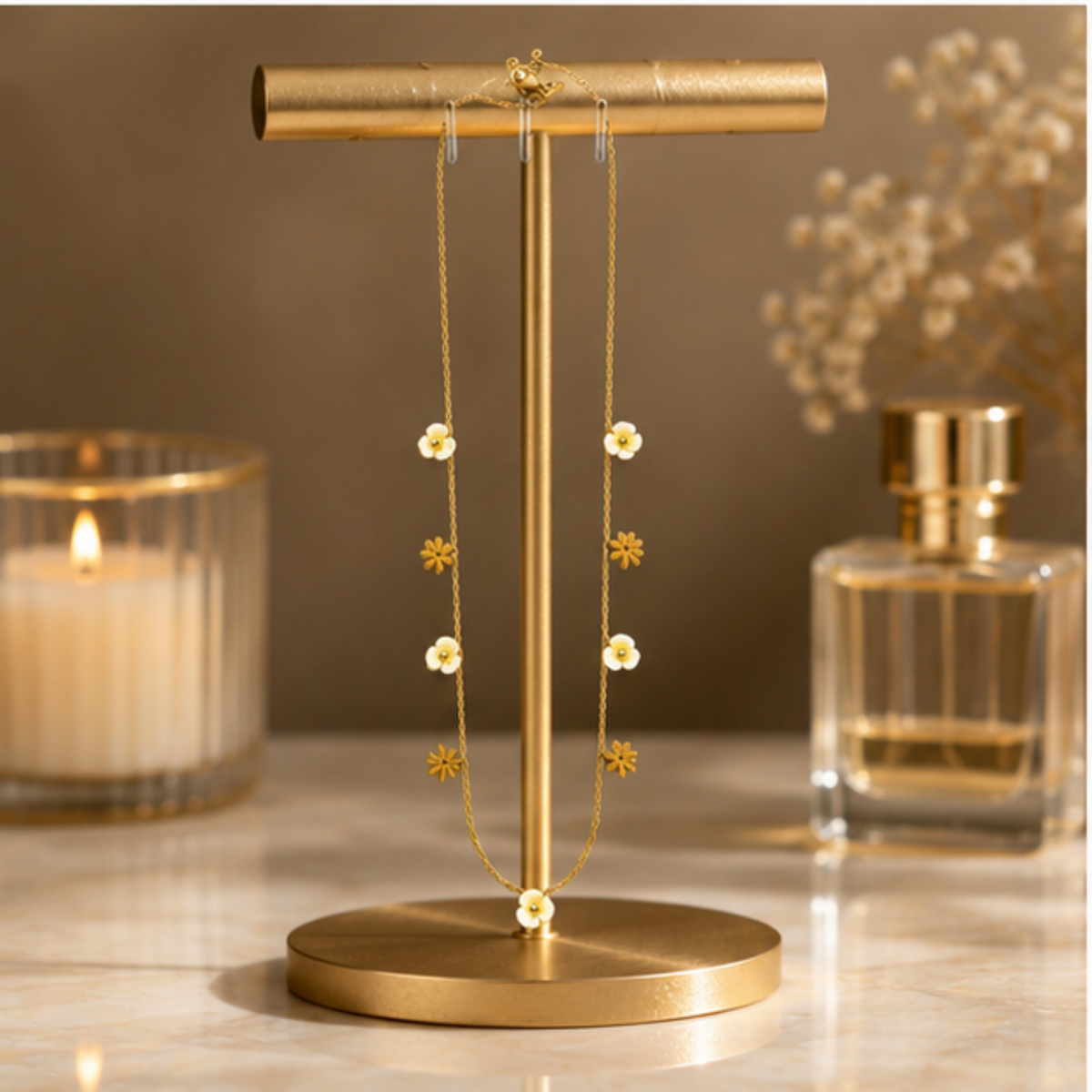 Gold Floral Charm Long Necklace for Everyday Elegance