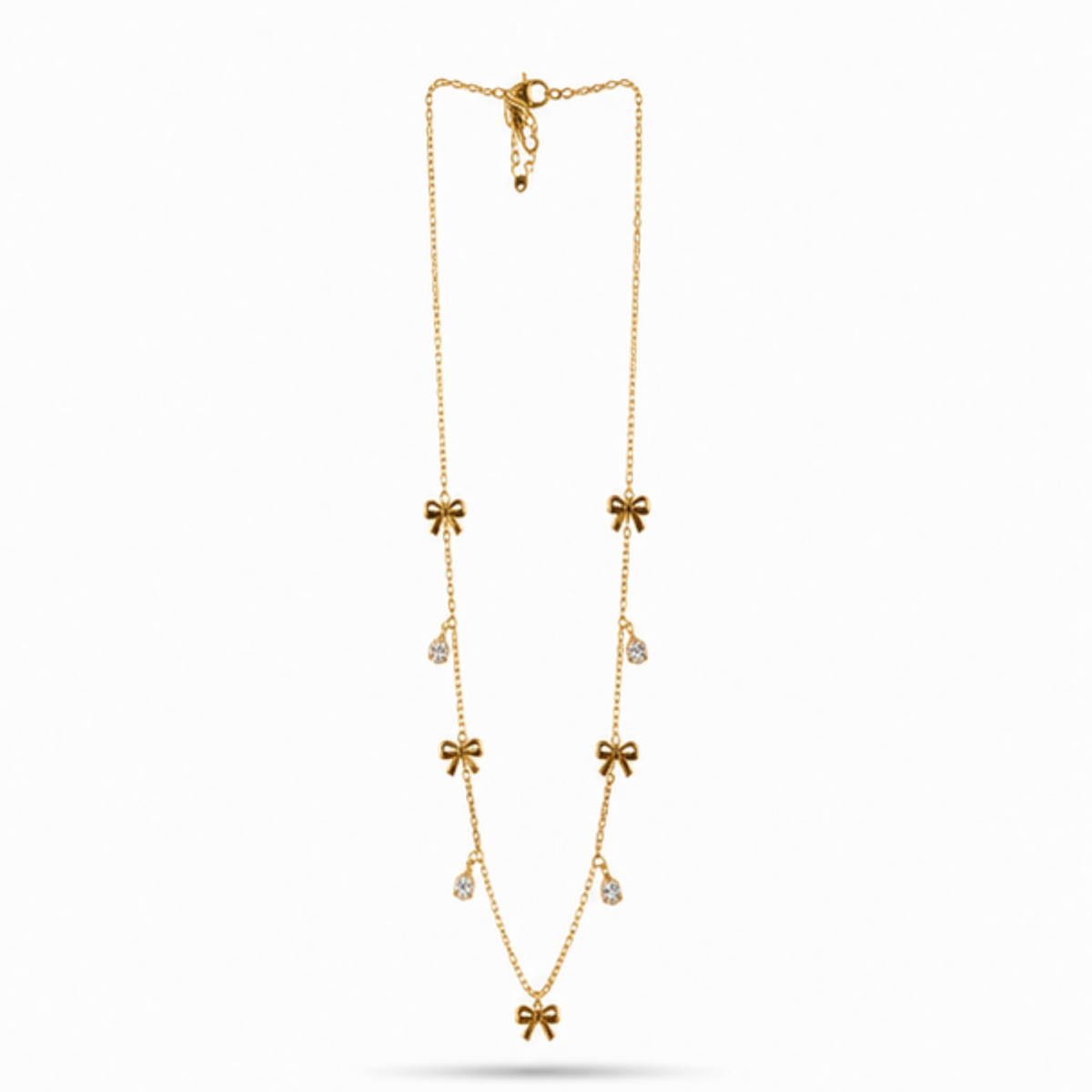 Gold Floral Long Necklace with Delicate Drop Accents