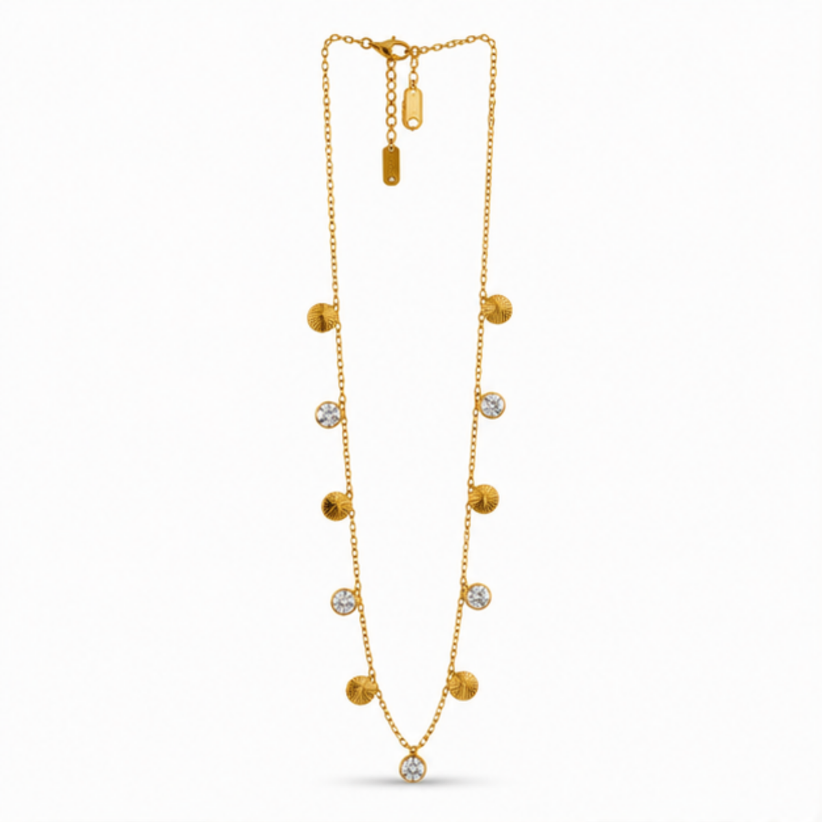 Gold Beaded Long Necklace with Sparkling Accent Details