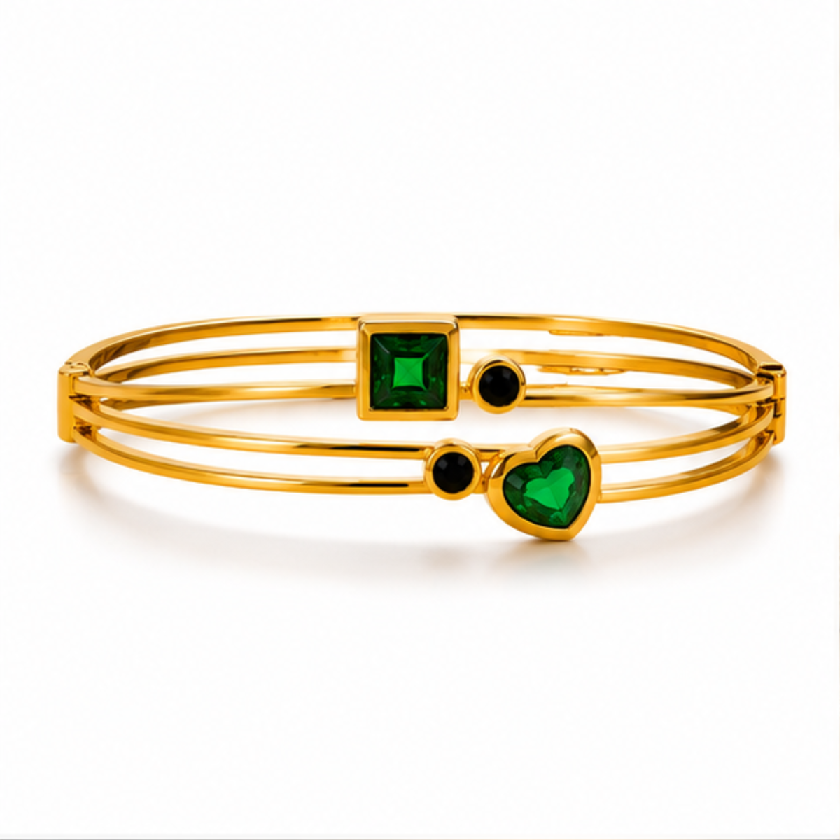 Gold Tone Green Stone Multi Band Bangle Bracelet