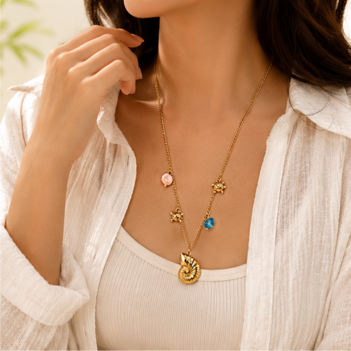 Gold Tone Layered Charm Pendant Necklace