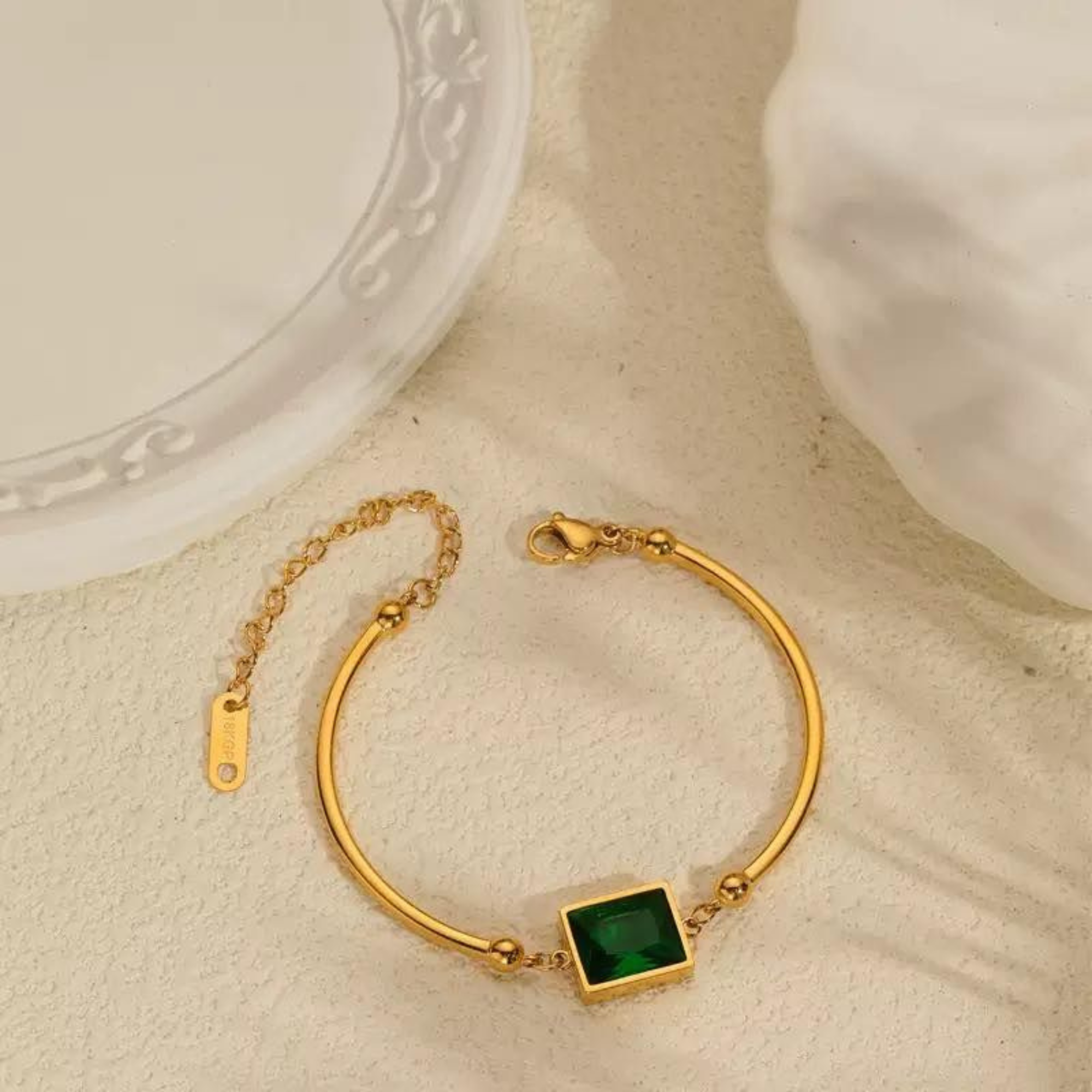 Emerald Crystal Bar Chain Bracelet