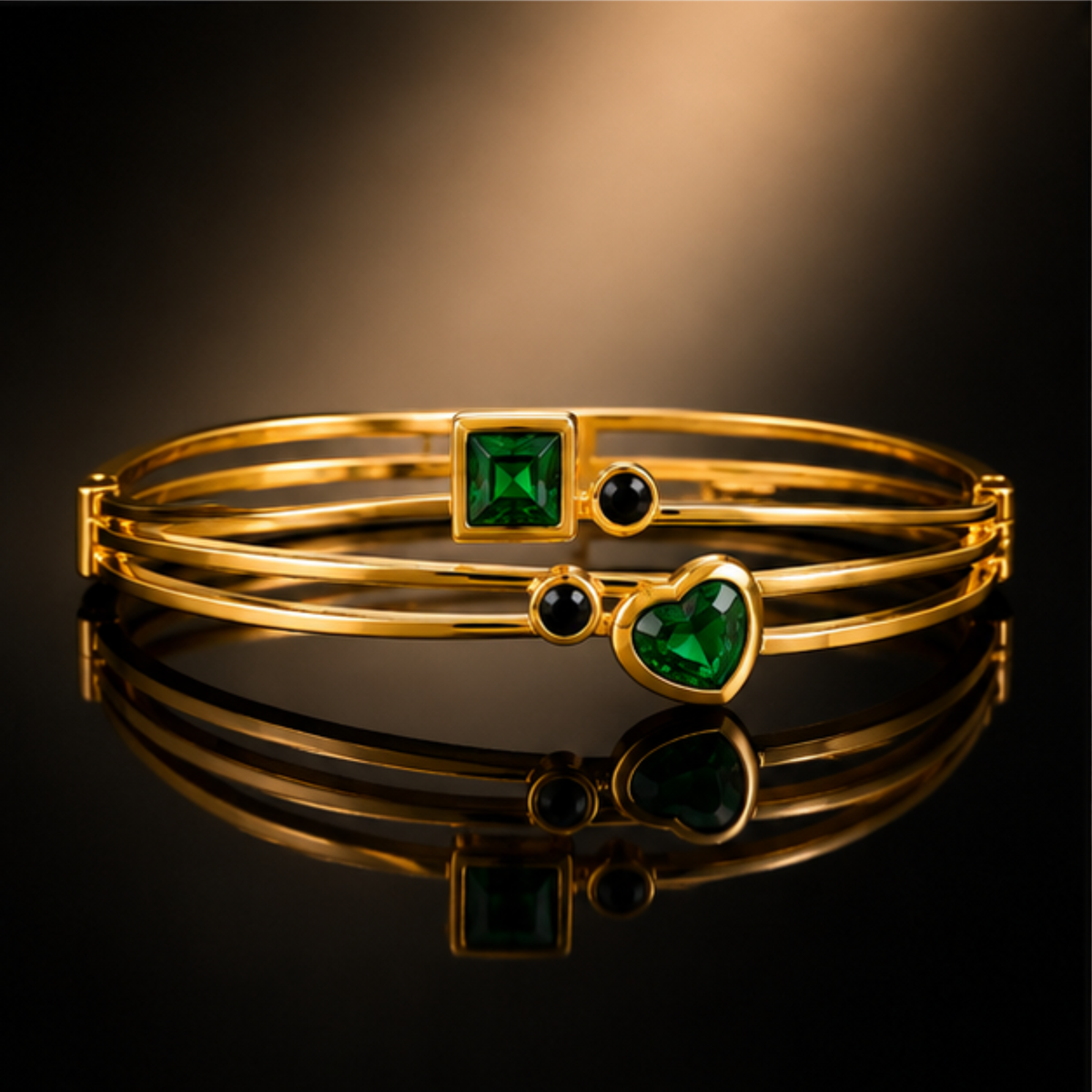 Gold Tone Green Stone Multi Band Bangle Bracelet