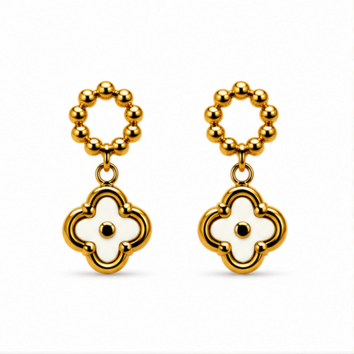 Gold-Tone White Floral Drop Earrings for Everyday Elegance