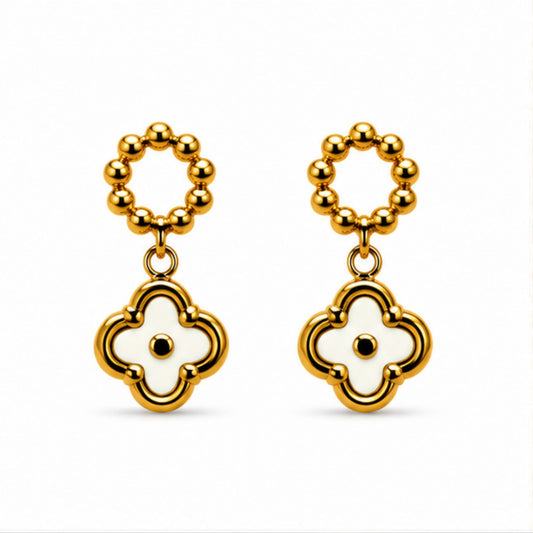 Gold-Tone White Floral Drop Earrings for Everyday Elegance