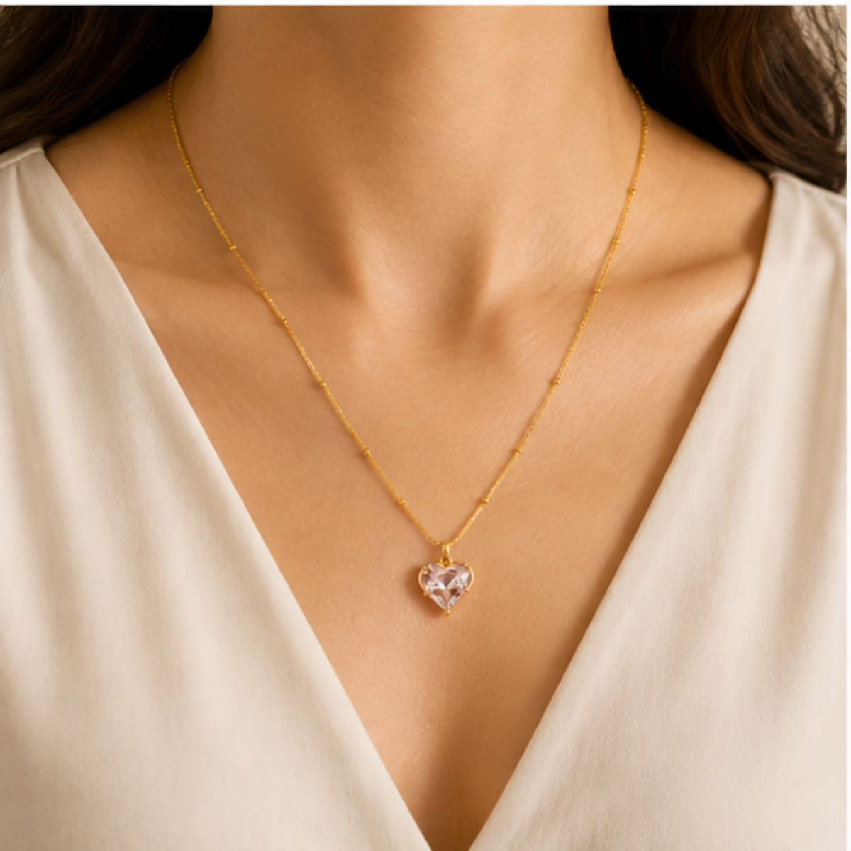 Gold Heart Pendant Long Necklace for Everyday Elegance